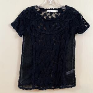 Madewell Hi-Line Black Floral Lace Sheer Top